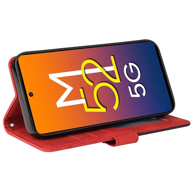 For Samsung Galaxy M52 5G Leather Case Wallet Stand Color Splicing Phone Cover - Red