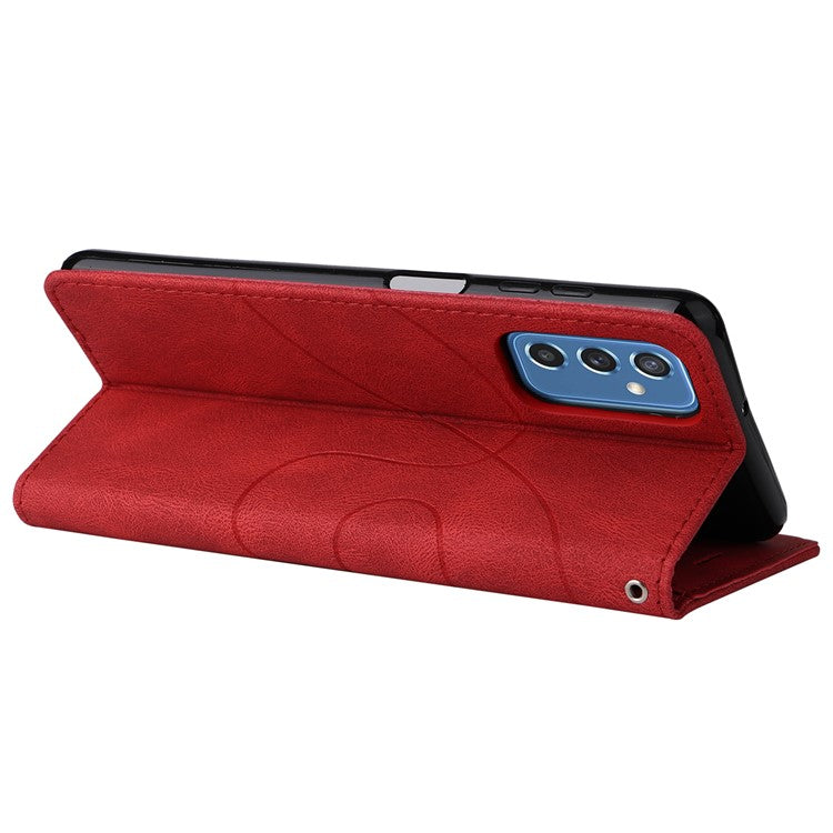 For Samsung Galaxy M52 5G Leather Case Wallet Stand Color Splicing Phone Cover - Red