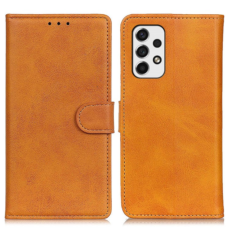 Folio Flip Stand PU Leather Wallet Shockproof TPU Inner Shell Protective Cover for Samsung Galaxy A53 5G - Brown