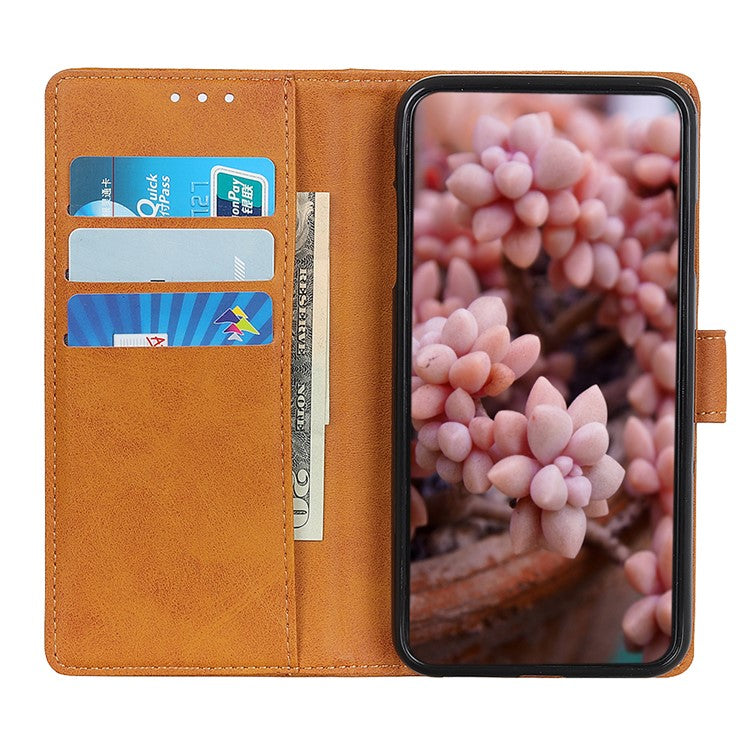 Folio Flip Stand PU Leather Wallet Shockproof TPU Inner Shell Protective Cover for Samsung Galaxy A53 5G - Brown
