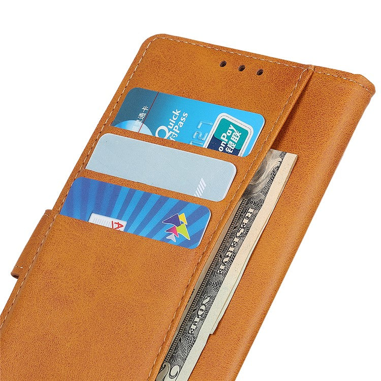 Folio Flip Stand PU Leather Wallet Shockproof TPU Inner Shell Protective Cover for Samsung Galaxy A53 5G - Brown