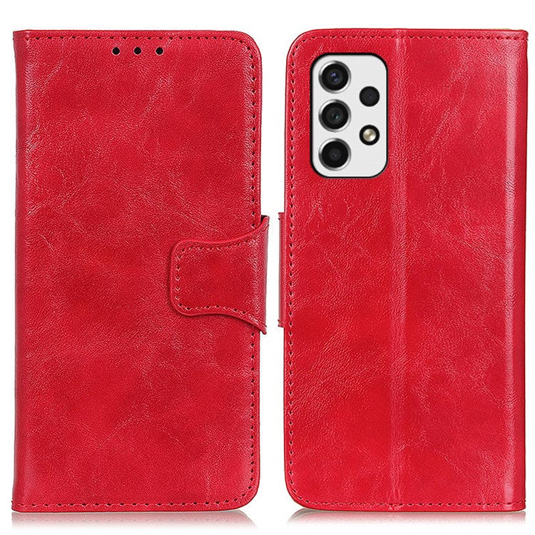 Crazy Horse Texture Split Leather Phone Cover Stand Shell with Wallet for Samsung Galaxy A53 5G - Red