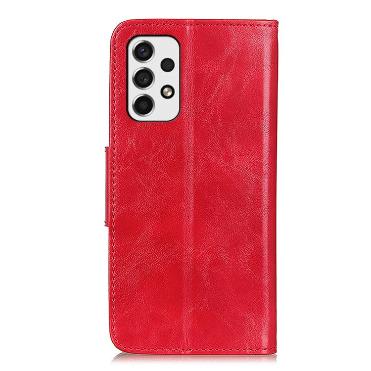 Crazy Horse Texture Split Leather Phone Cover Stand Shell with Wallet for Samsung Galaxy A53 5G - Red