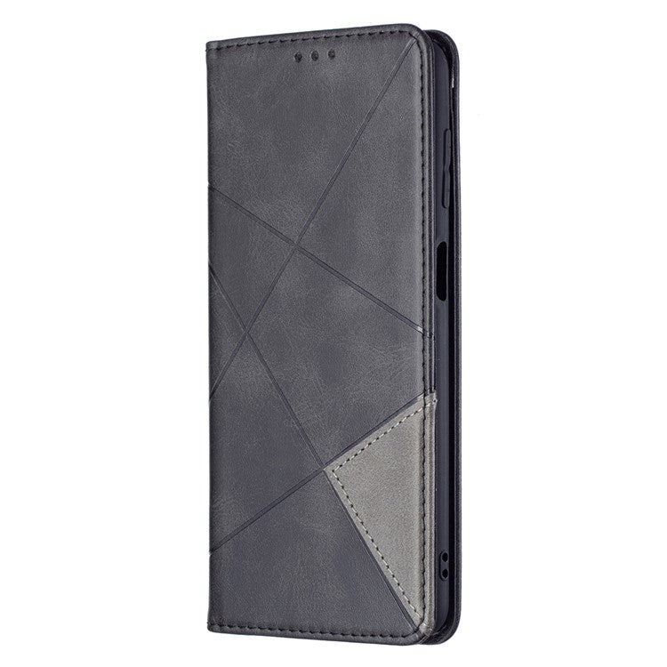 Card Slots Phone Cover Imprinting Rhombus-Like Pattern Design Leather Stand Phone Case Cover for Samsung Galaxy M52 5G - Black