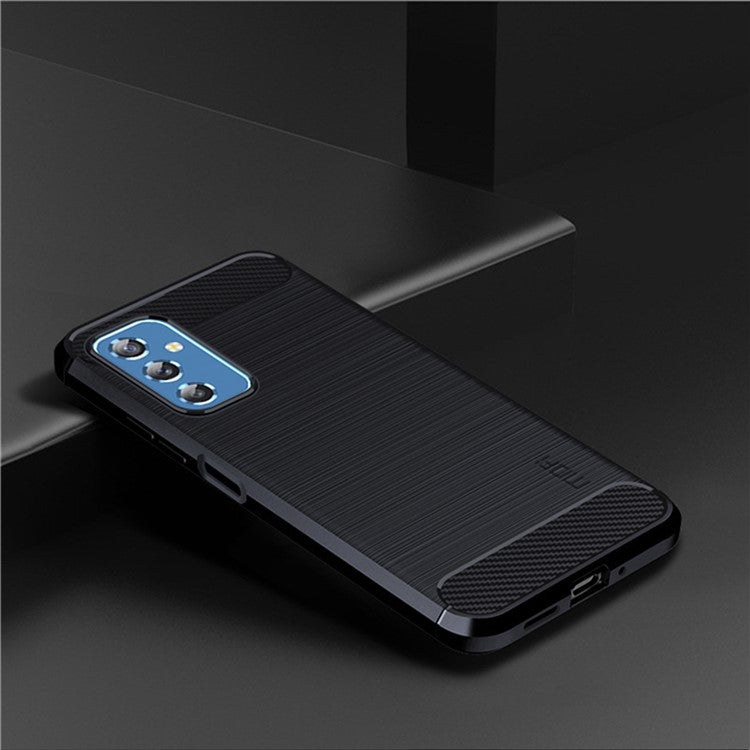 MOFI Brushed Carbon Fiber Design Case Shockproof Anti-drop Soft TPU Cover Shell for Samsung Galaxy M52 5G - Blue