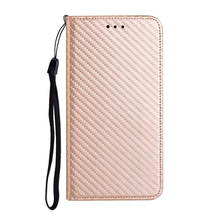 Carbon Fiber Texture Foldable Stand Shockproof Leather Wallet Case with Auto Closure Magnet for Samsung Galaxy S21 Ultra 5G - Rose Gold