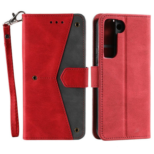All-round Protection Cover Skin-touch Splicing PU Leather and TPU Drop-proof Phone Case with Stand and Wallet for Samsung Galaxy S22+ 5G - Red