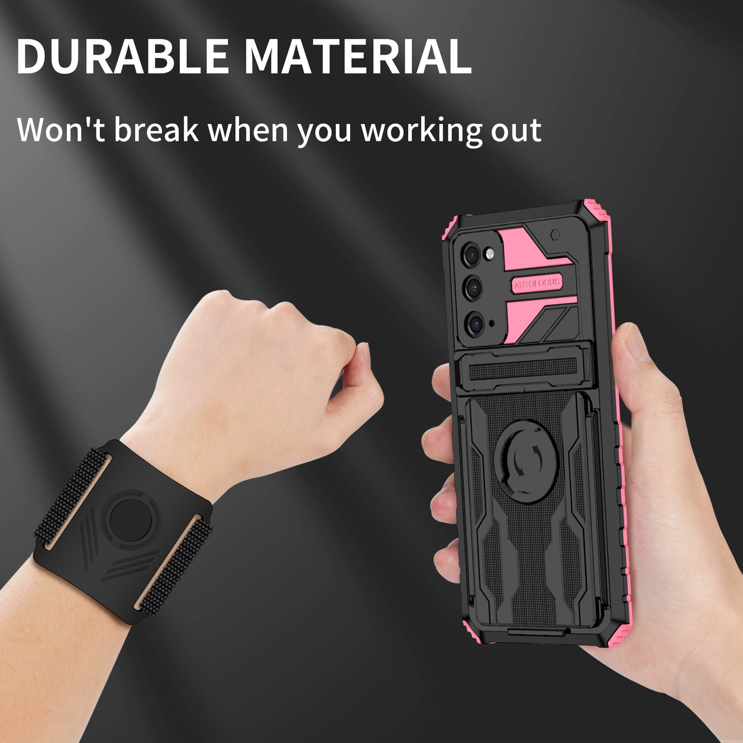Kickstand Drop-resistant PC + TPU Phone Cover Case with Detachable Adjustable Wristband for Samsung Galaxy S20 FE 2022/S20 FE/S20 FE 5G/S20 Lite - Pink