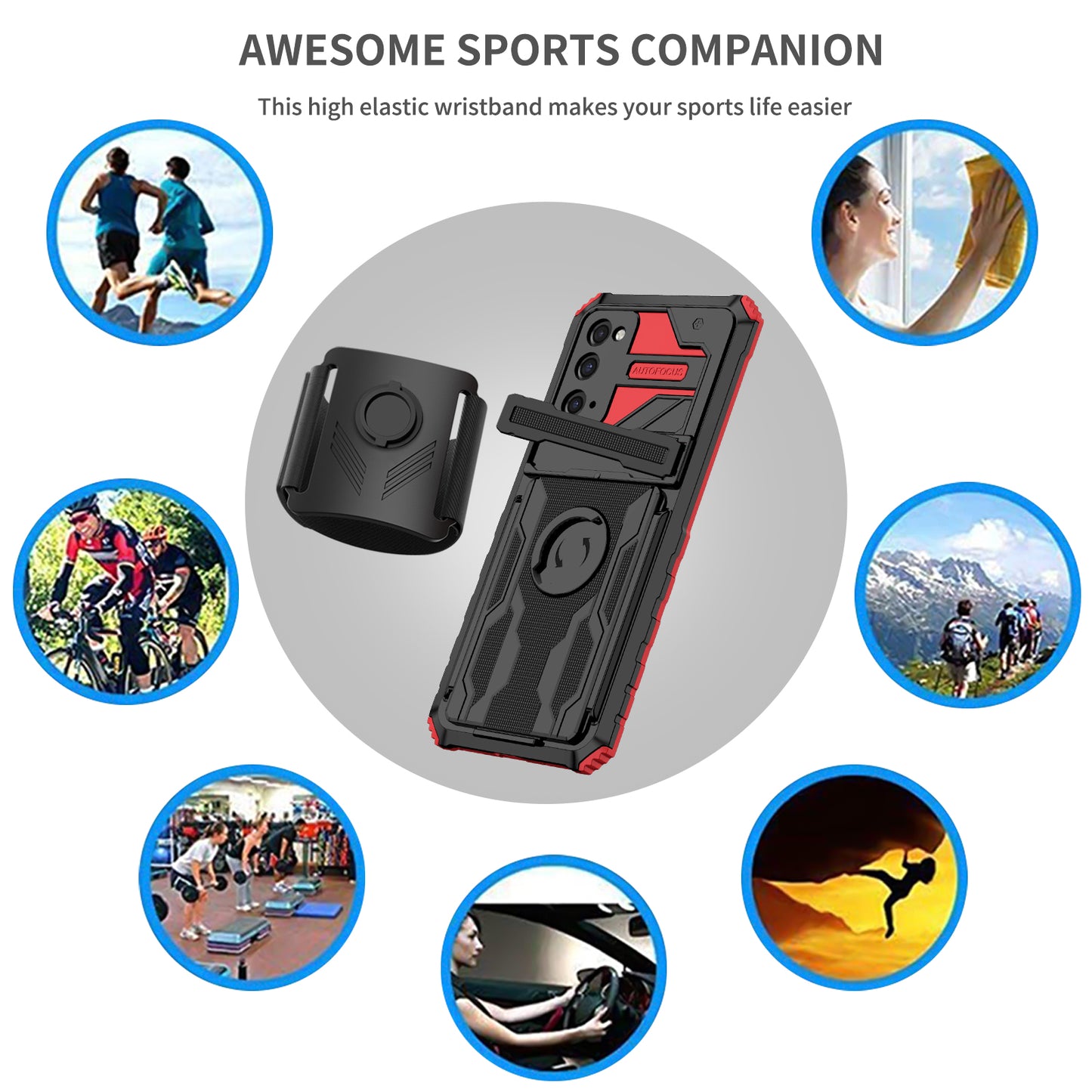 Kickstand Drop-resistant PC + TPU Phone Cover Case with Detachable Adjustable Wristband for Samsung Galaxy S20 FE 2022/S20 FE/S20 FE 5G/S20 Lite - Red