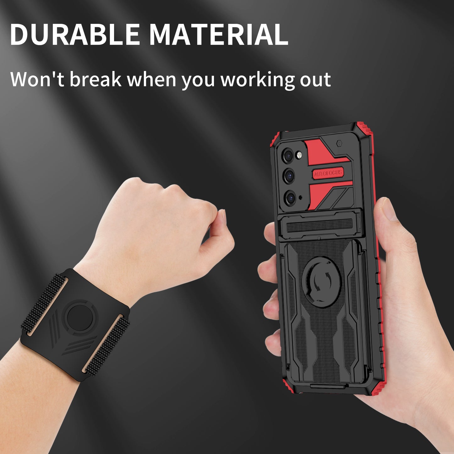 Kickstand Drop-resistant PC + TPU Phone Cover Case with Detachable Adjustable Wristband for Samsung Galaxy S20 FE 2022/S20 FE/S20 FE 5G/S20 Lite - Red