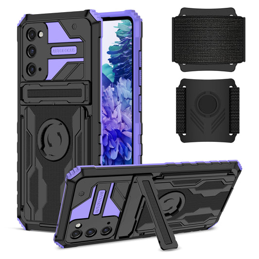 Kickstand Drop-resistant PC + TPU Phone Cover Case with Detachable Adjustable Wristband for Samsung Galaxy S20 FE 2022/S20 FE/S20 FE 5G/S20 Lite - Purple