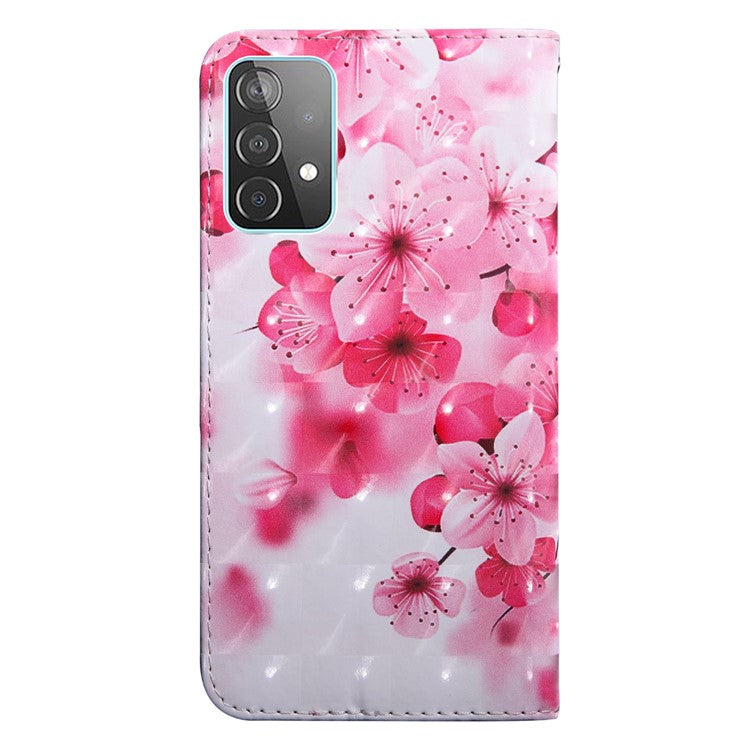 3D Pattern Printing PU Leather Wallet Stand Feature Flip Protective Cover with Strap for Samsung Galaxy A53 5G - Peach Blossom