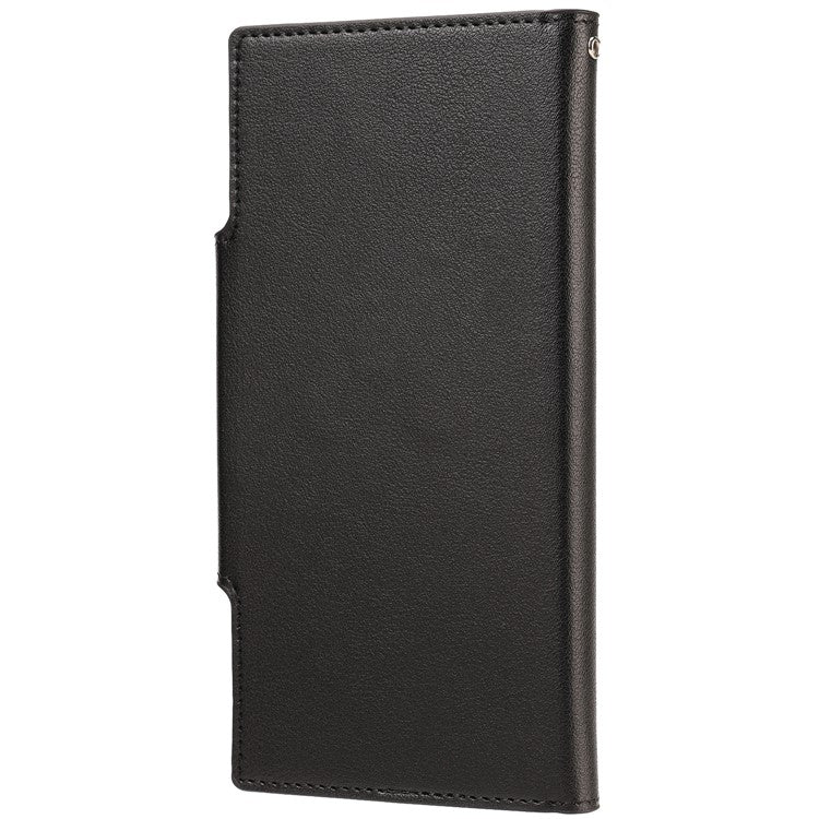 Ultra-thin Detachable Drop-proof Leather Wallet Phone Protective Case Cover for Samsung Galaxy S22 Ultra 5G - Black