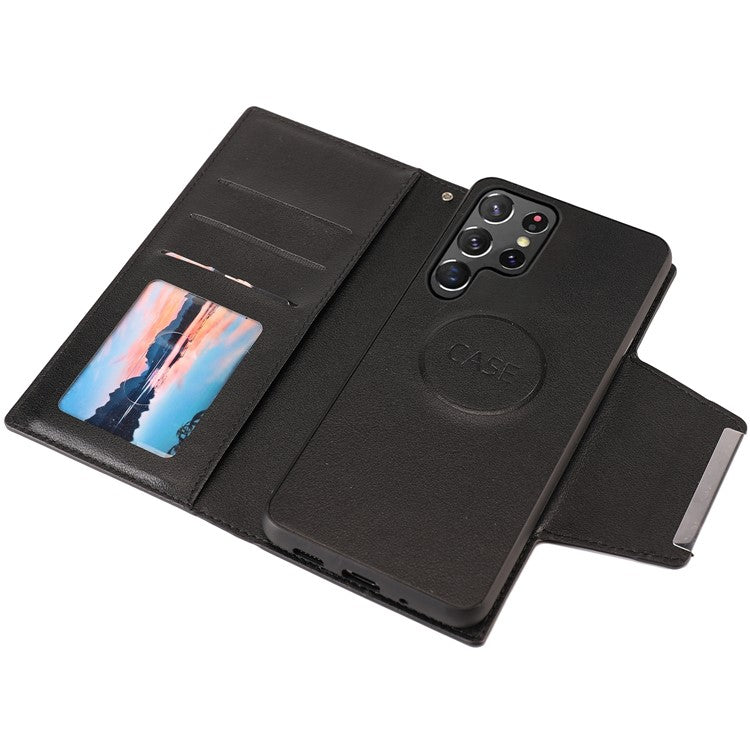 Ultra-thin Detachable Drop-proof Leather Wallet Phone Protective Case Cover for Samsung Galaxy S22 Ultra 5G - Black