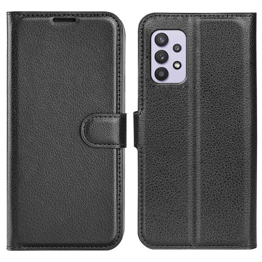 For Samsung Galaxy A53 5G Litchi Texture PU Leather Folio Case Magnetic Clasp Anti-scratch Phone Cover with Stand Wallet - Black
