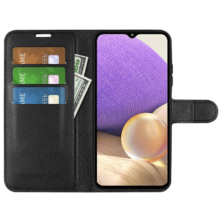 For Samsung Galaxy A53 5G Litchi Texture PU Leather Folio Case Magnetic Clasp Anti-scratch Phone Cover with Stand Wallet - Black