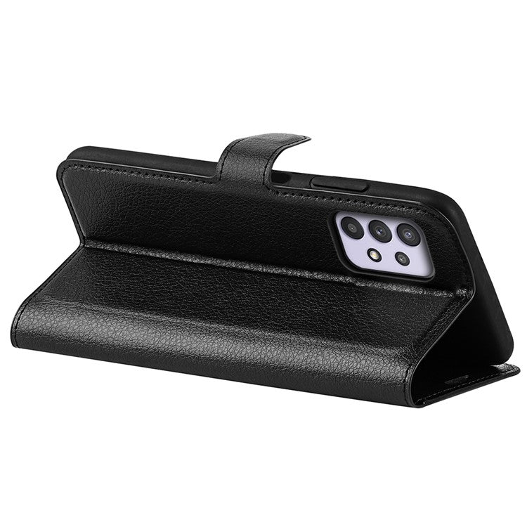 For Samsung Galaxy A53 5G Litchi Texture PU Leather Folio Case Magnetic Clasp Anti-scratch Phone Cover with Stand Wallet - Black