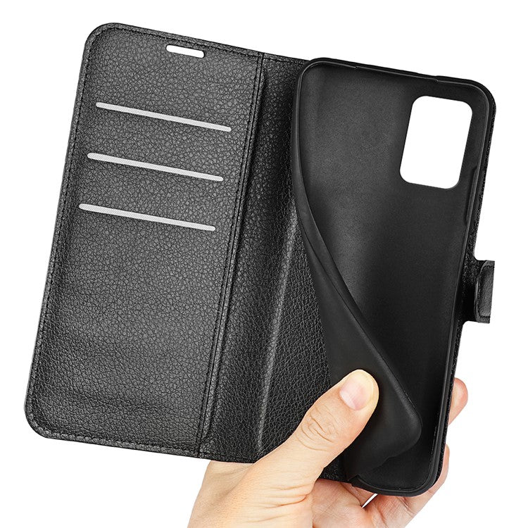 For Samsung Galaxy A53 5G Litchi Texture PU Leather Folio Case Magnetic Clasp Anti-scratch Phone Cover with Stand Wallet - Black