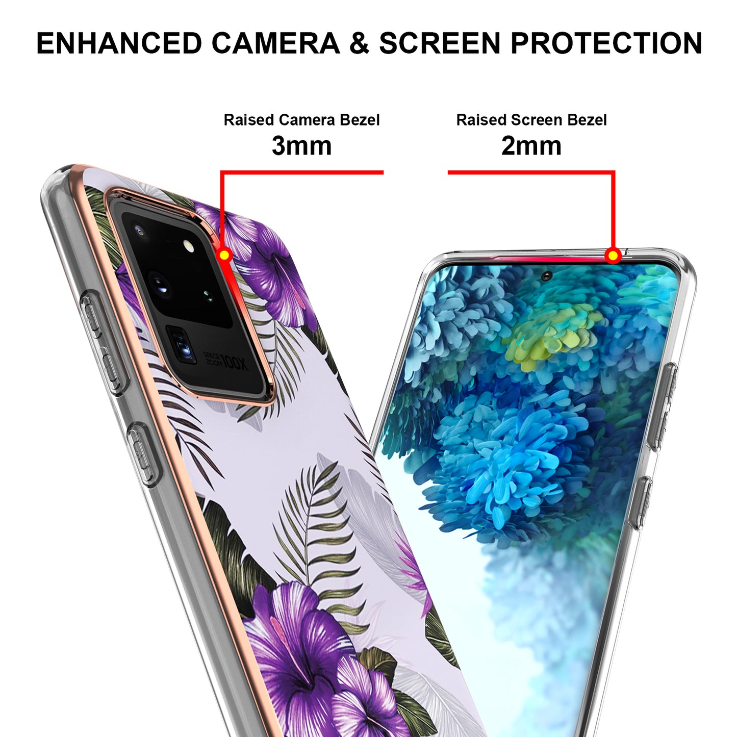 Light Slim Marble Design Electroplating Skin Touch IMD IML Soft TPU Phone Case Cover for Samsung Galaxy S20 Ultra - Purple Flowers