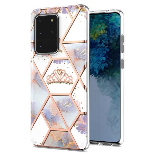 Light Slim Marble Design Electroplating Skin Touch IMD IML Soft TPU Phone Case Cover for Samsung Galaxy S20 Ultra - Crown