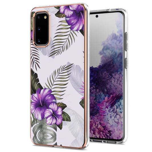 Anti-scratch Stylish Marble Design IMD IML Electroplating Soft TPU Phone Case Cover for Samsung Galaxy S20 4G/S20 5G - Purple Flowers