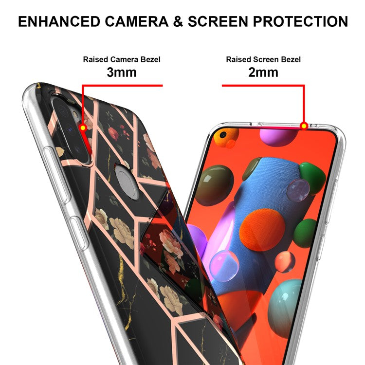 Drop-proof Slim Marble Design IML IMD Electroplating Soft TPU Phone Case for Samsung Galaxy M11/A11 (EU Version) - Black Flowers