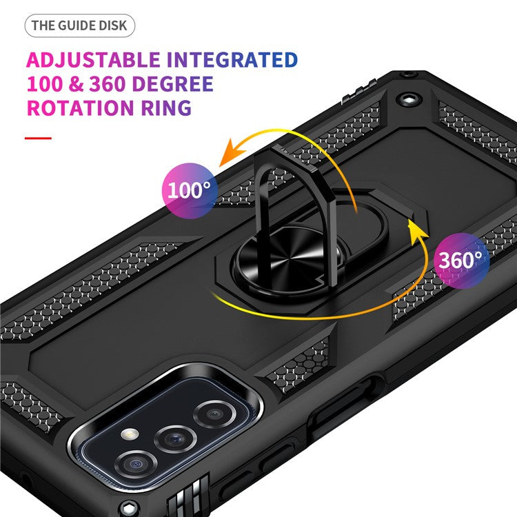 Ring Holder Kickstand Scratch-resistant Anti-drop Phone Cover PC + TPU Hybrid Case with Built-in Metal Sheet for Samsung Galaxy M52 5G - Black