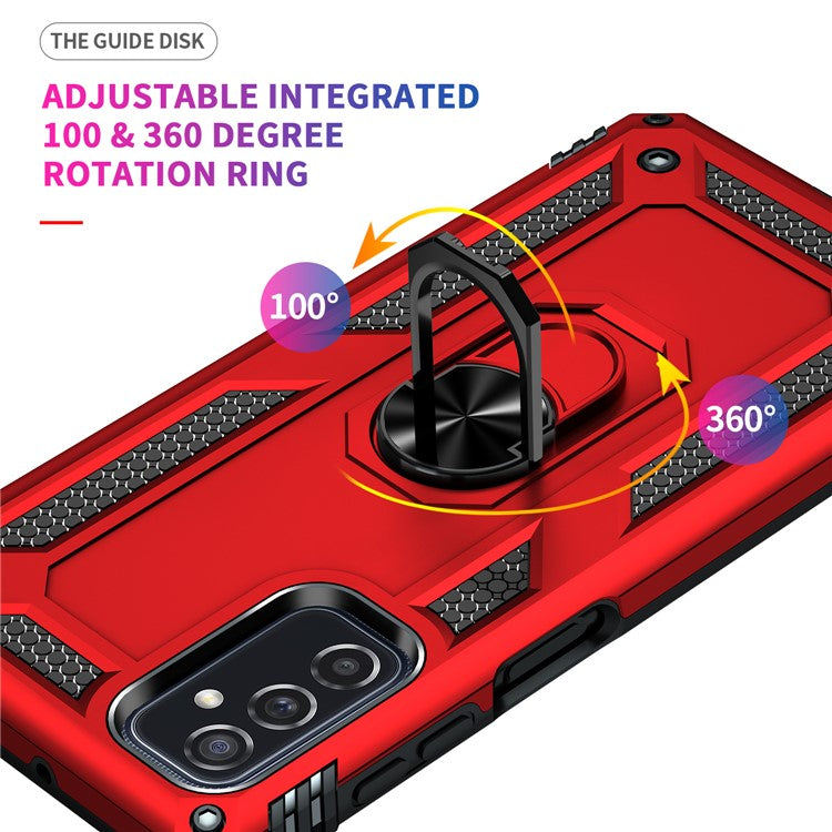 Ring Holder Kickstand Scratch-resistant Anti-drop Phone Cover PC + TPU Hybrid Case with Built-in Metal Sheet for Samsung Galaxy M52 5G - Red