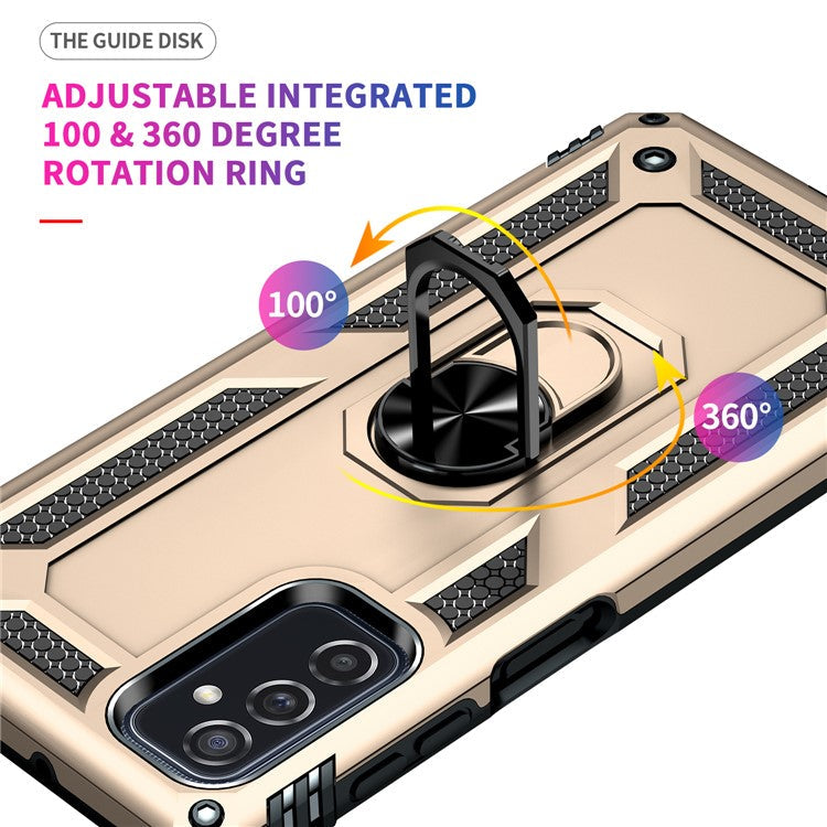 Ring Holder Kickstand Scratch-resistant Anti-drop Phone Cover PC + TPU Hybrid Case with Built-in Metal Sheet for Samsung Galaxy M52 5G - Gold