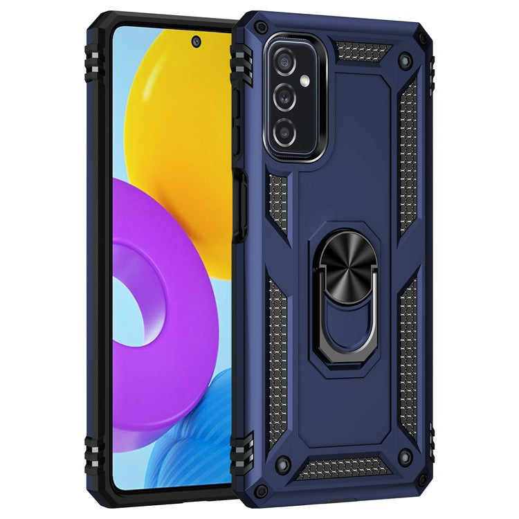 Ring Holder Kickstand Scratch-resistant Anti-drop Phone Cover PC + TPU Hybrid Case with Built-in Metal Sheet for Samsung Galaxy M52 5G - Blue