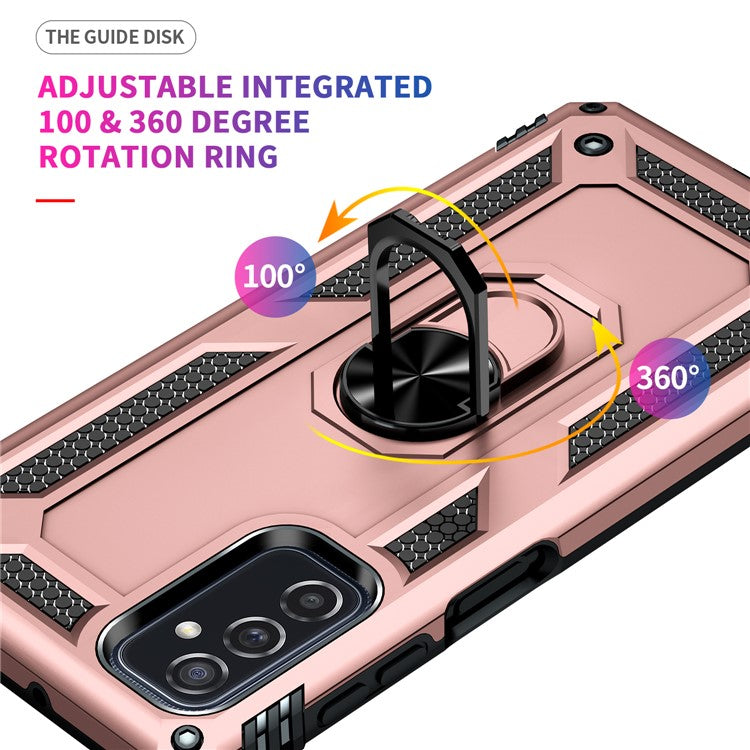 Ring Holder Kickstand Scratch-resistant Anti-drop Phone Cover PC + TPU Hybrid Case with Built-in Metal Sheet for Samsung Galaxy M52 5G - Rose Gold