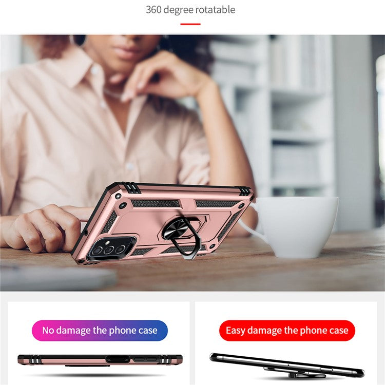 Ring Holder Kickstand Scratch-resistant Anti-drop Phone Cover PC + TPU Hybrid Case with Built-in Metal Sheet for Samsung Galaxy M52 5G - Rose Gold