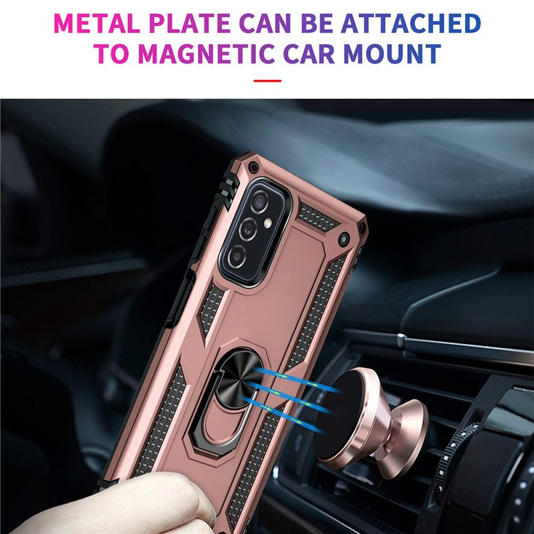 Ring Holder Kickstand Scratch-resistant Anti-drop Phone Cover PC + TPU Hybrid Case with Built-in Metal Sheet for Samsung Galaxy M52 5G - Rose Gold