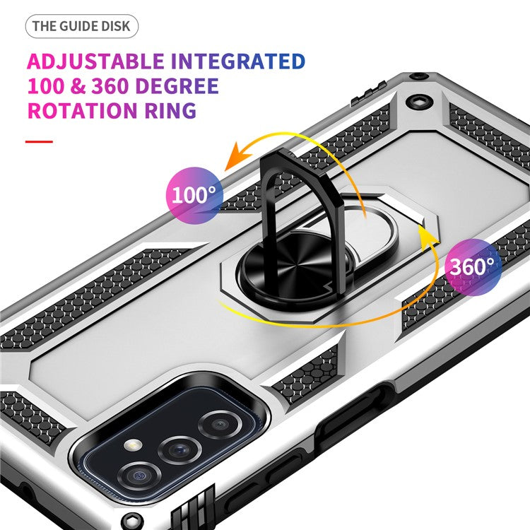 Ring Holder Kickstand Scratch-resistant Anti-drop Phone Cover PC + TPU Hybrid Case with Built-in Metal Sheet for Samsung Galaxy M52 5G - Silver