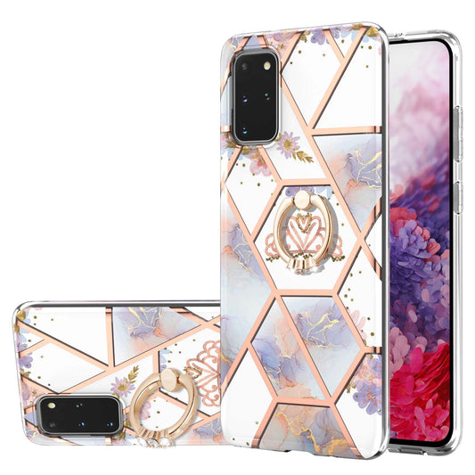Marble Pattern Design Scratch Resistant Soft TPU IMD Protective Case with Ring Kickstand for Samsung Galaxy S20 Plus 4G/5G - Crown