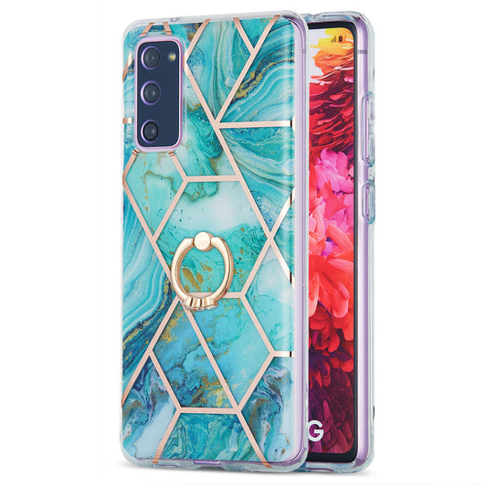 Kickstand Design TPU Phone Cover IMD IML Drop-Resistant 2.0mm Electroplating Marble Pattern Case for Samsung Galaxy S20 FE 2022/S20 FE/S20 FE 5G/S20 Fan Edition/S20 Fan Edition 5G/S20 Lite - Blue