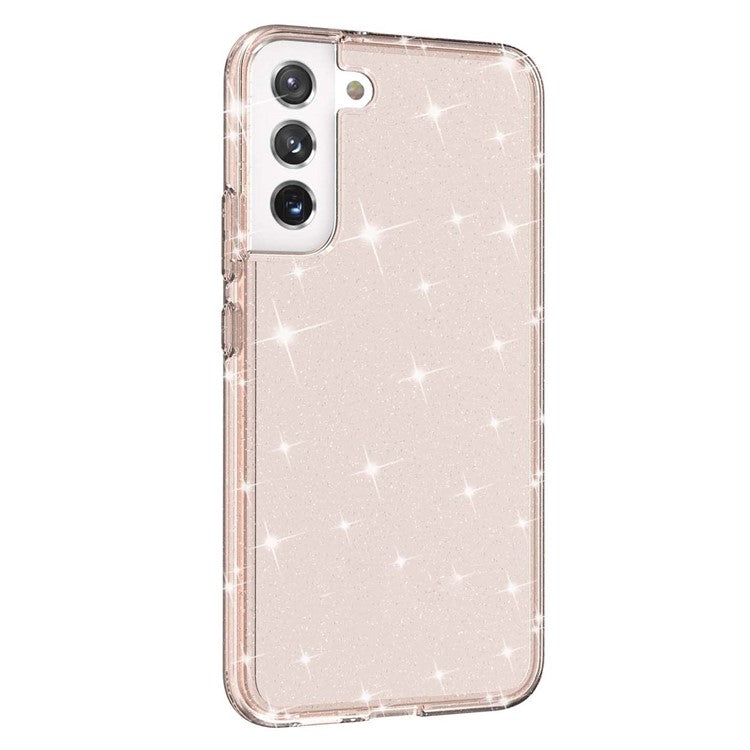 TPU + PC Hybrid Phone Case 2.8mm Thickened Glittering Powder Transparent Drop-Proof Phone Protector for Samsung Galaxy S22 5G - Rose Gold