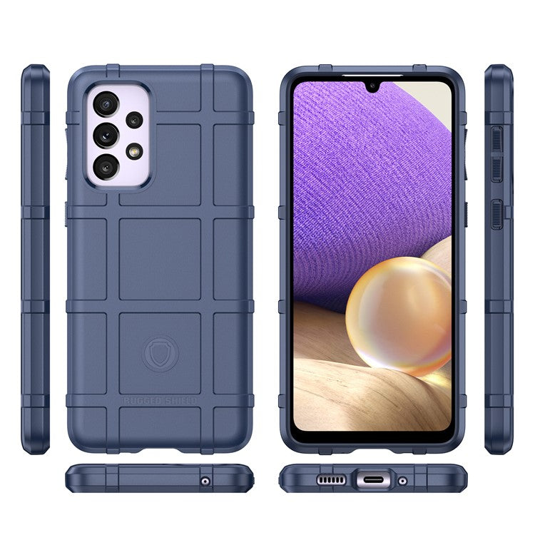 Rugged Square Grid Design Thickened TPU Drop Protection Shockproof Phone Case for Samsung Galaxy A33 5G - Blue