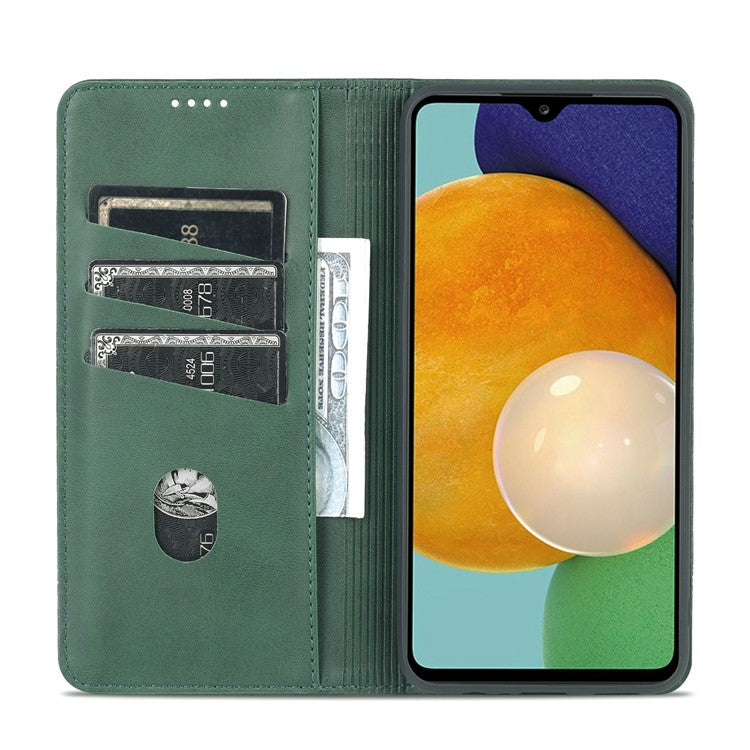 AZNS Drop-proof Auto-absorbed Wallet Design PU Leather Protective Phone Stand Cover Case for Samsung Galaxy A13 5G / A04s 4G (164.7 x 76.7 x 9.1 mm) - Green