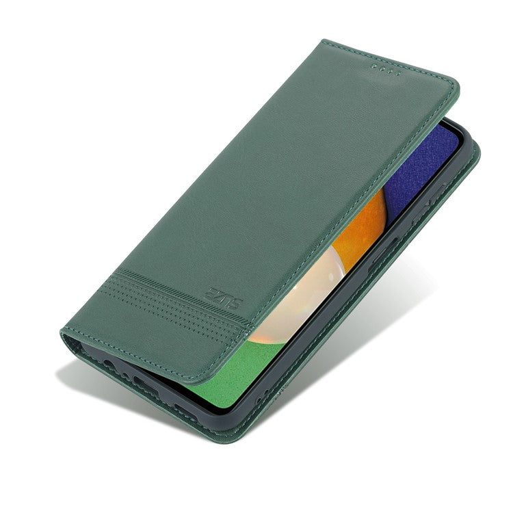 AZNS Drop-proof Auto-absorbed Wallet Design PU Leather Protective Phone Stand Cover Case for Samsung Galaxy A13 5G / A04s 4G (164.7 x 76.7 x 9.1 mm) - Green