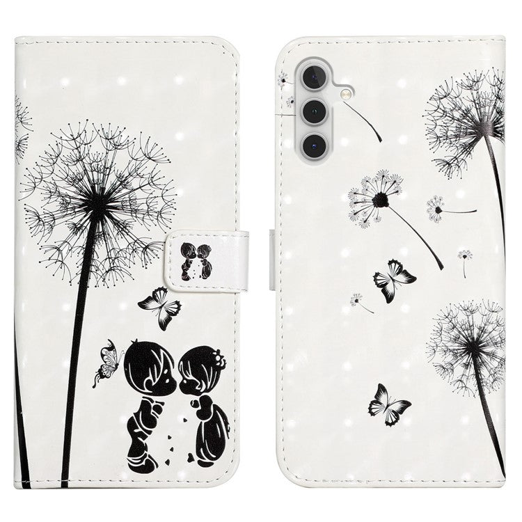 Pattern Printing Light Spot Decor Stand Wallet Leather Cover Phone Case for Samsung Galaxy A13 5G / A04s 4G (164.7 x 76.7 x 9.1 mm) - Kid and Dandelion