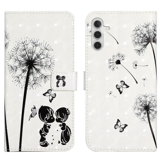 Pattern Printing Light Spot Decor Stand Wallet Leather Cover Phone Case for Samsung Galaxy A13 5G / A04s 4G (164.7 x 76.7 x 9.1 mm) - Kid and Dandelion