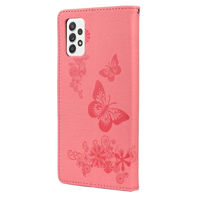 For Samsung Galaxy A53 5G Imprinting Stylish Butterfly Flower Well-protected Phone Shell Scratch-resistant Stand Wallet Leather Phone Case - Pink