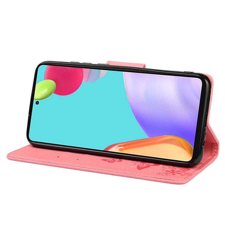 For Samsung Galaxy A53 5G Imprinting Stylish Butterfly Flower Well-protected Phone Shell Scratch-resistant Stand Wallet Leather Phone Case - Pink