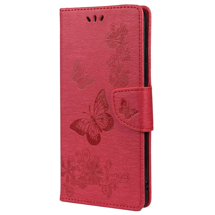 For Samsung Galaxy A33 5G Butterfly Flower Imprinted Shockproof Leather Case Phone Protector with Stand Wallet - Red