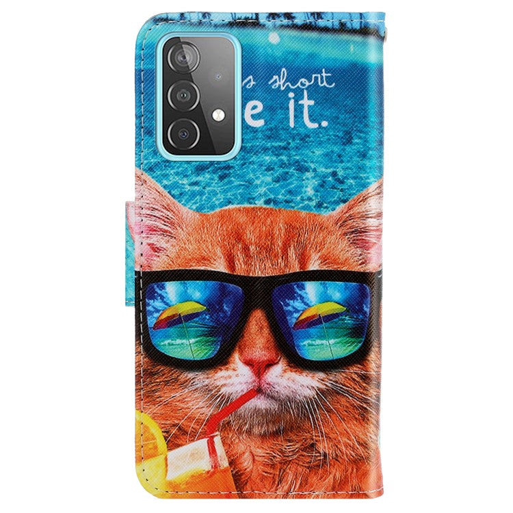 PU Leather + TPU Phone Case Pattern Printing Stand Wallet Protective Shell with Strap for Samsung Galaxy A53 5G - Cat