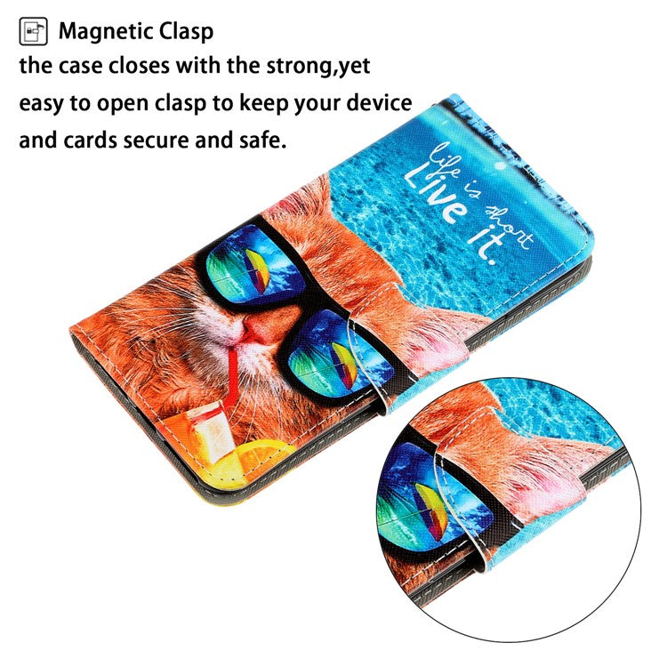 PU Leather + TPU Phone Case Pattern Printing Stand Wallet Protective Shell with Strap for Samsung Galaxy A53 5G - Cat