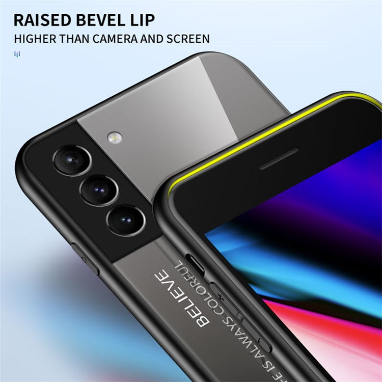 Gradient Color Tempered Glass Shockproof Hybrid Cover Phone Case for Samsung Galaxy S22 5G - Black
