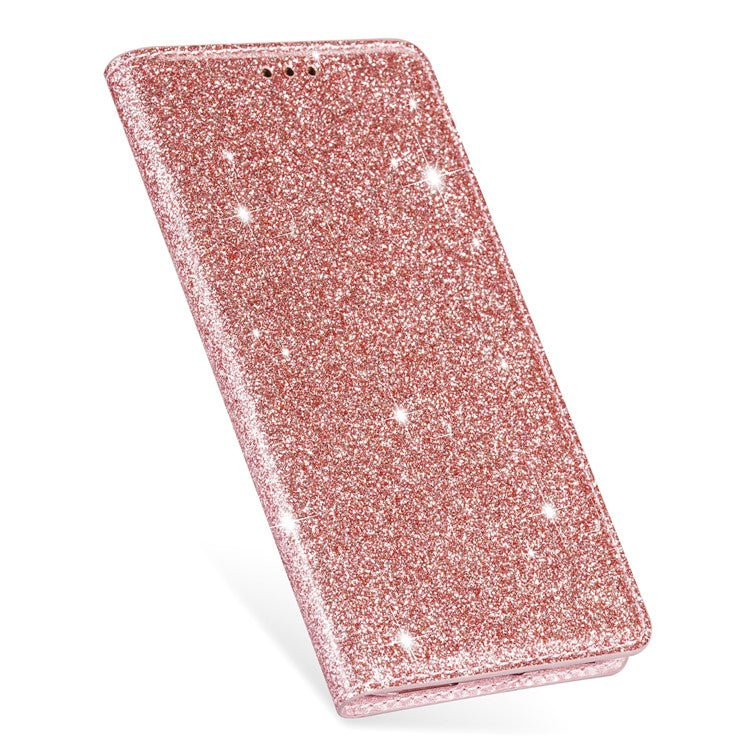 For Samsung Galaxy A33 5G Glitter Sequins Stand Card Holder PU Leather Shockproof Protective Phone Case Cover - Rose Gold