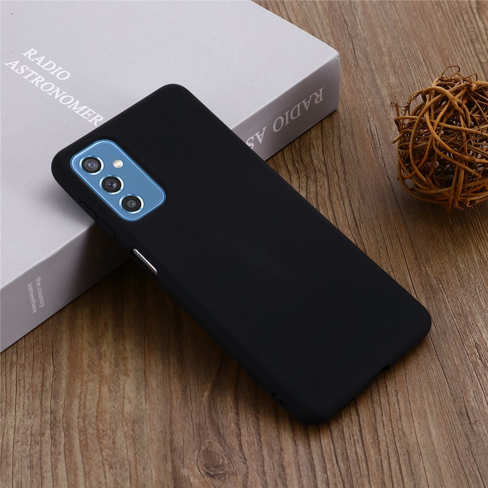 Soft Liquid Silicone Anti-drop Phone Protective Back Case Cover with Wrist Strap for Samsung Galaxy M52 5G - Black
